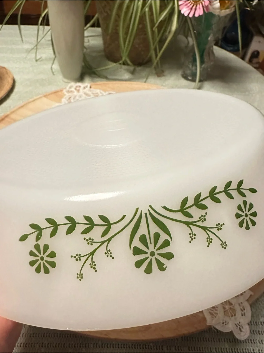 Vintage Glasbake Green Daisy Divided Casserole Serving Dish USA