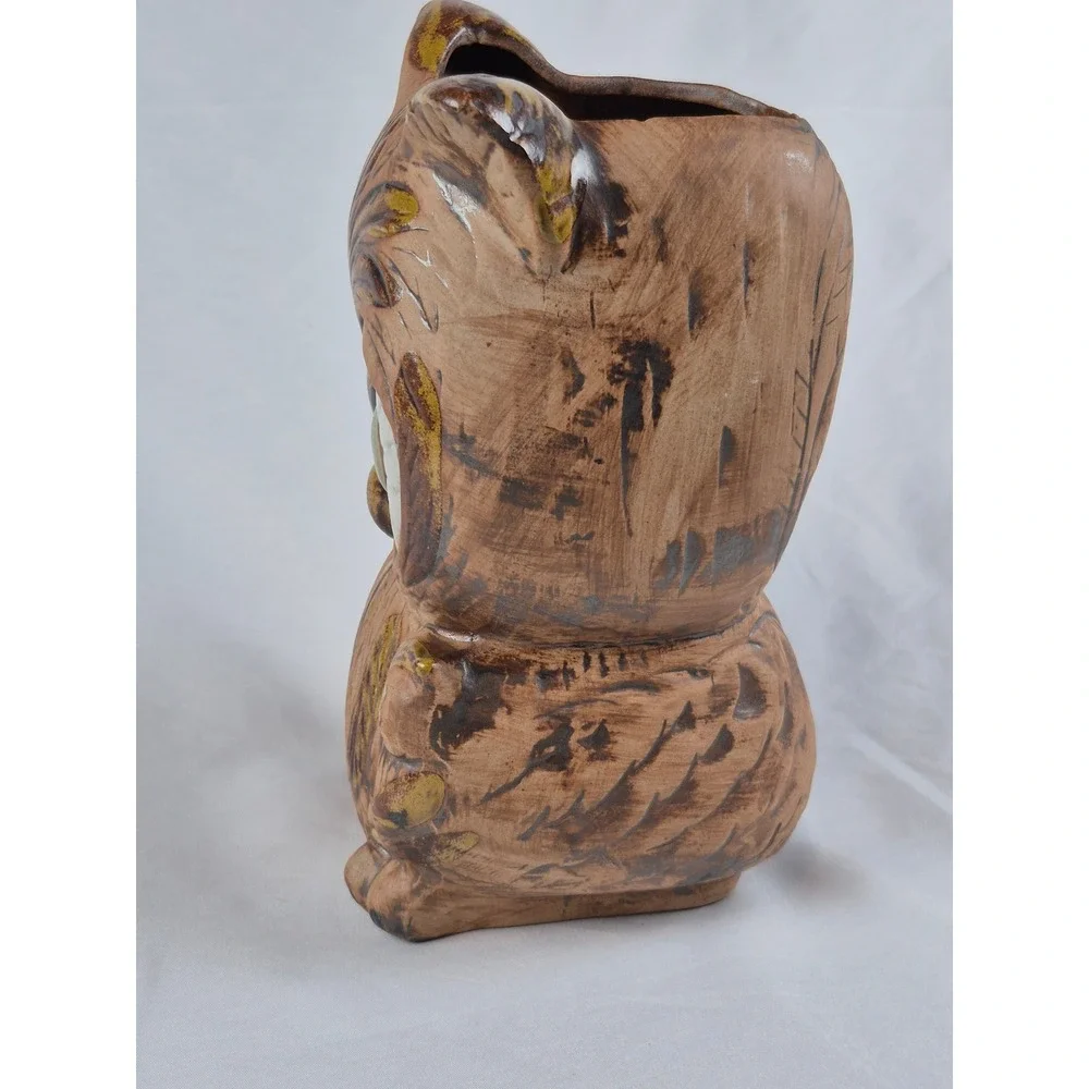 Vintage USA Owl Utensil Holder Cross Eyed Baby Owl Ceramic Kitchen Crock 2051