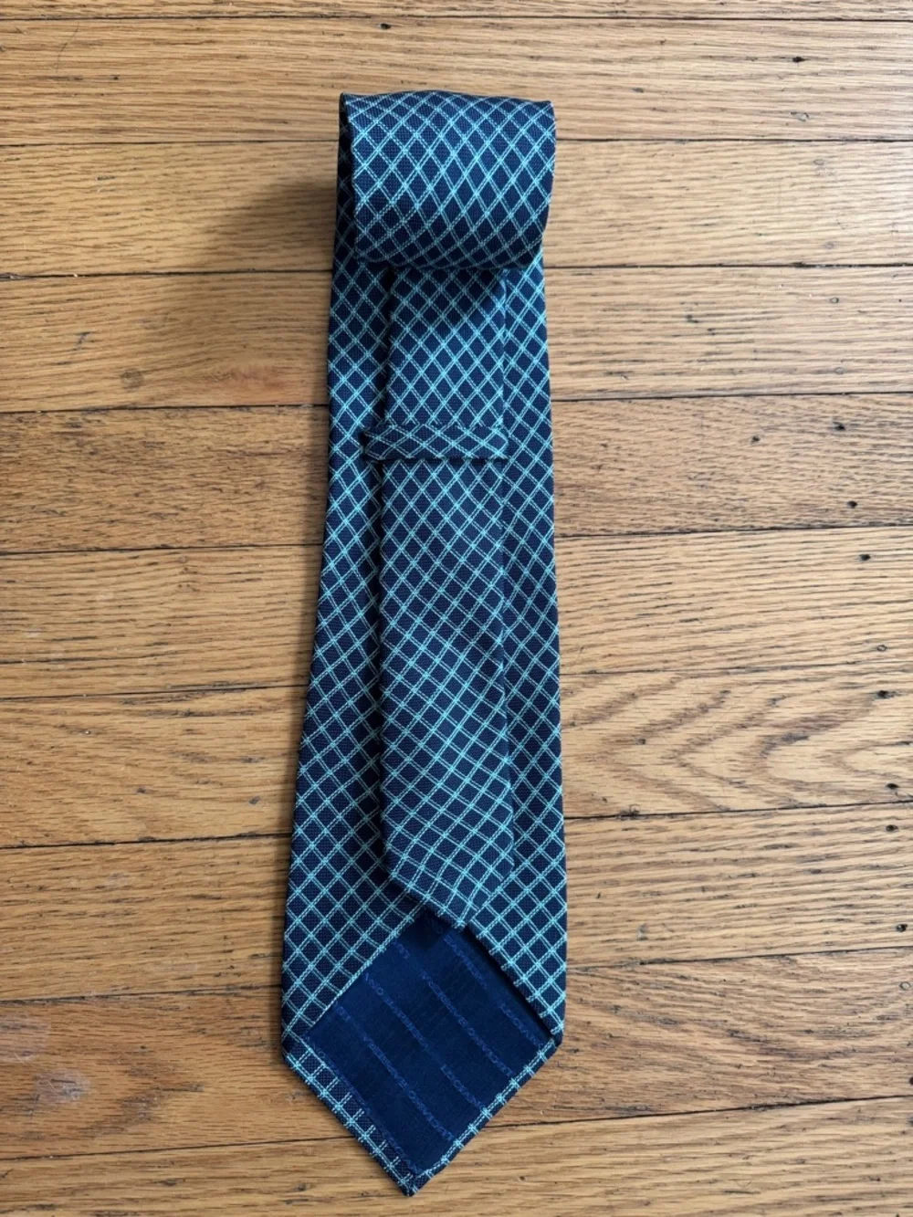 Luciano Barbera Silk Tie Navy Teal Windowpane Grid Made in Italy