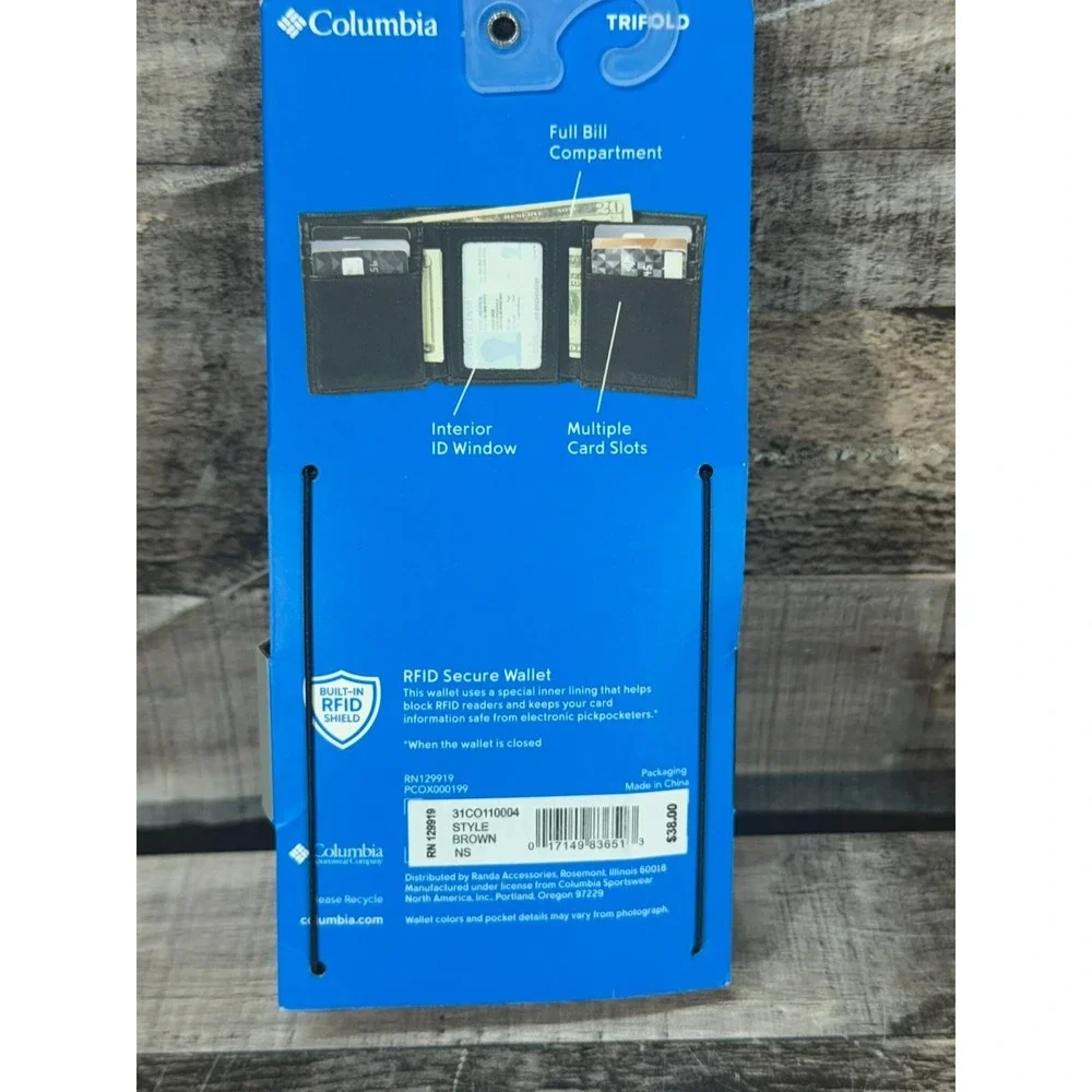 New Columbia Tri-Fold Wallet Brown RFID Secured