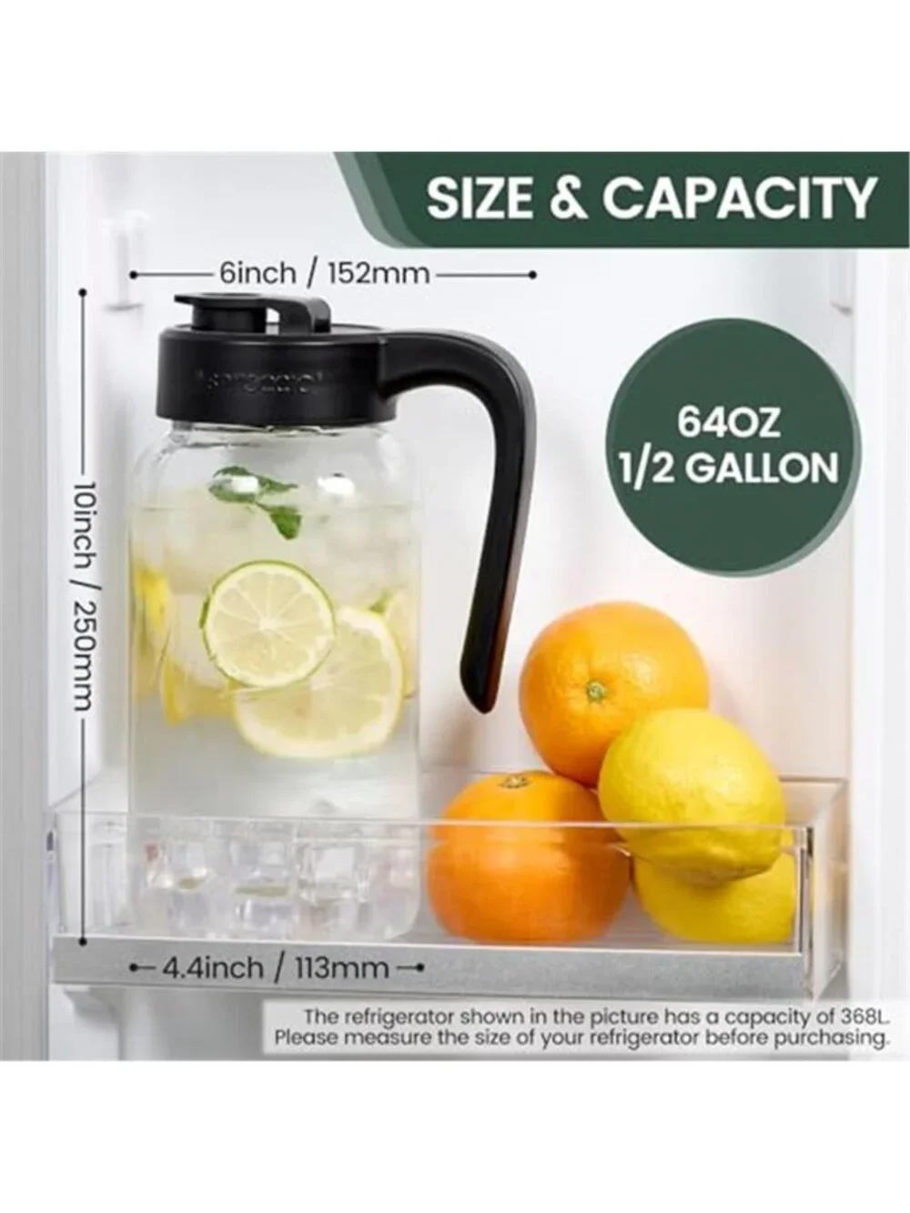 Mason Jar Pitcher - Airtight & Leakproof Glass Pitcher with Lid, Perfect forCold