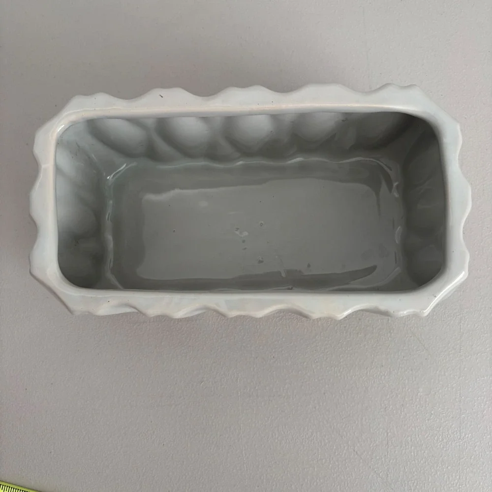 Modern Light Gray Wavy Scalloped Rectangular Ceramic Planter Succulent Pot 8.5in