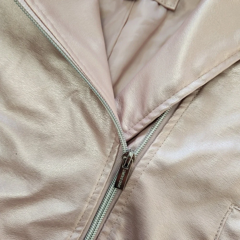 Limited Too metallic pink moto‎ zip with faux fur collar Kids 10/12 Jacket