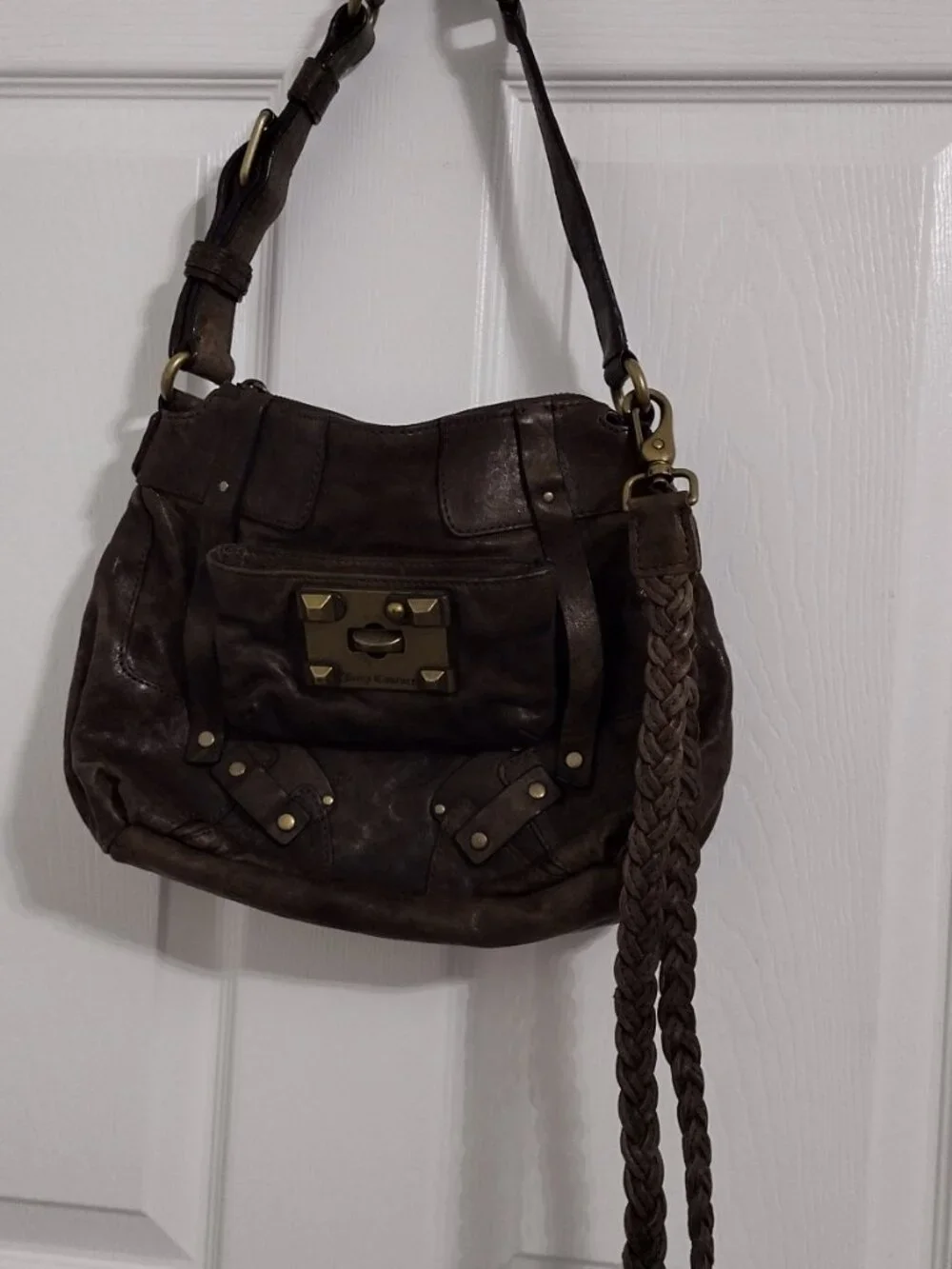 Juicy Couture Vintage Y2K Leather Shoulder Bag Brown Lambskin