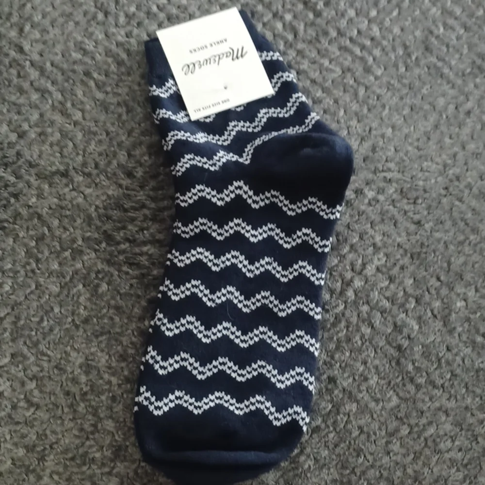 New Madewell Wavy Stripe Ankle Socks Classic Indigo