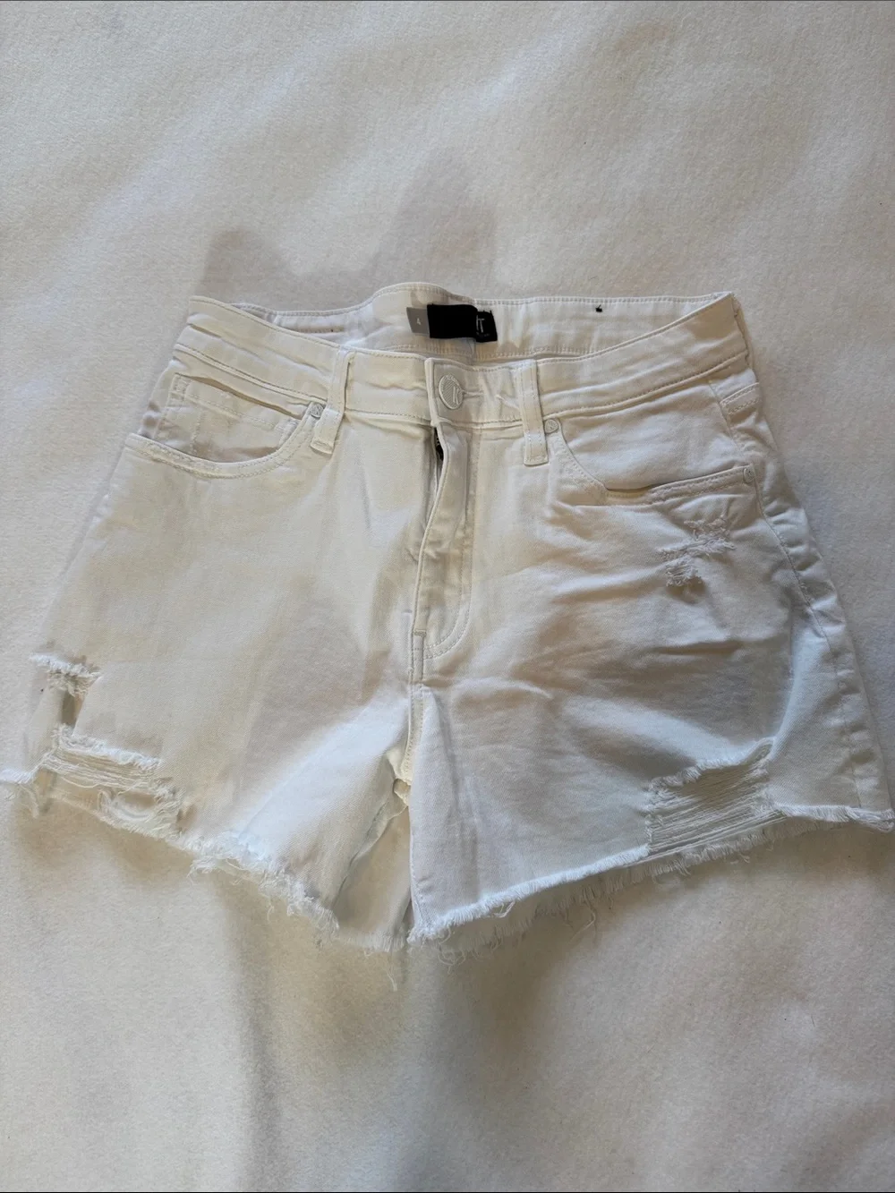 KUT from the Kloth Jane White Distressed Denim Long Shorts Size 4 Frayed Hem