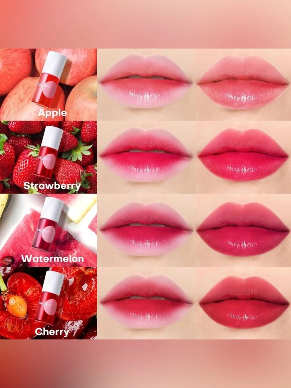 BayFree Hydrating Lip Tint Set of 4 - Cherry, Watermelon, Strawberry and Apple