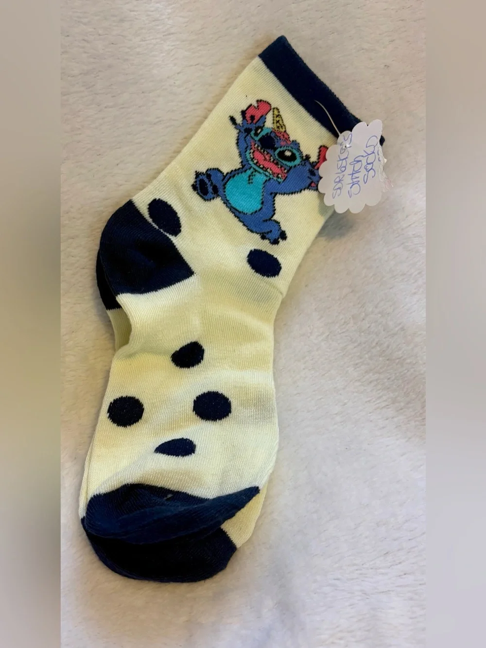 Disney Stitch Polka Dot Ankle Socks - Cream & Navy