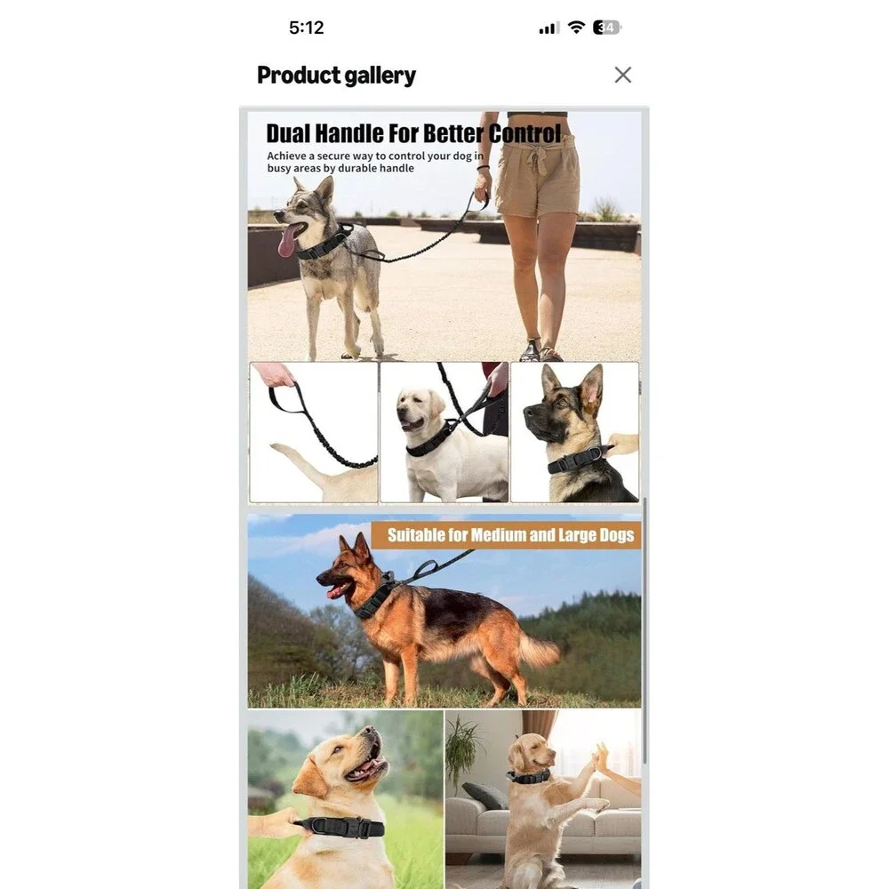 Tactical Dog Collar Military Training W/Leash Heavy Duty Metal Buckle Black XL