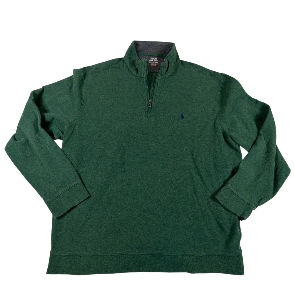 Polo Ralph Lauren Mens XXL‎ Green Quarter Zip Pullover Sweatshirt Pony Logo