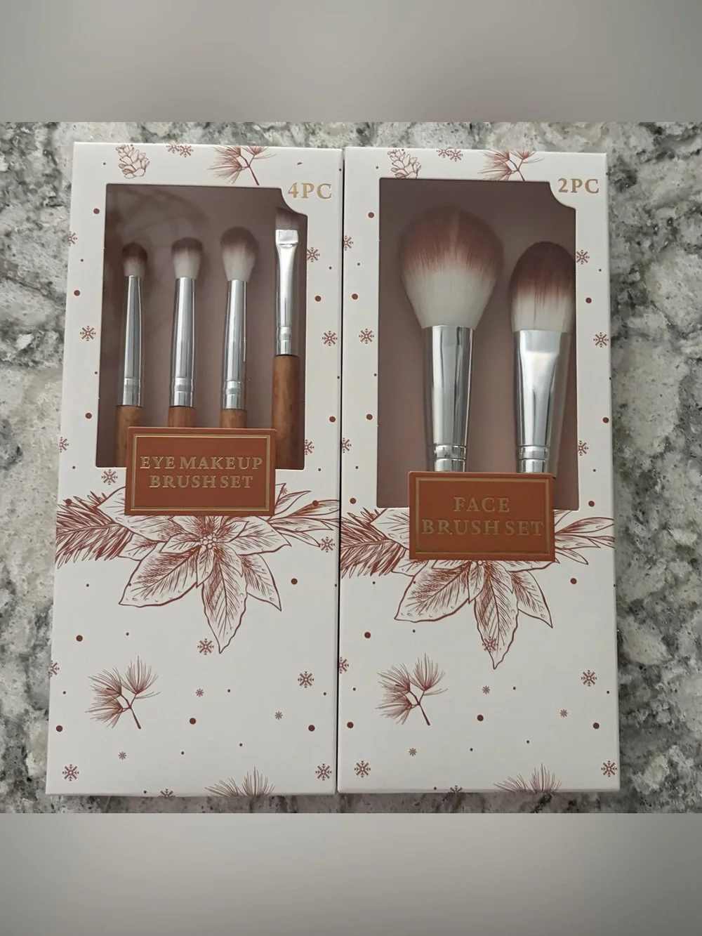 Face & Eye Makeup Brush Set - Brown Bristles