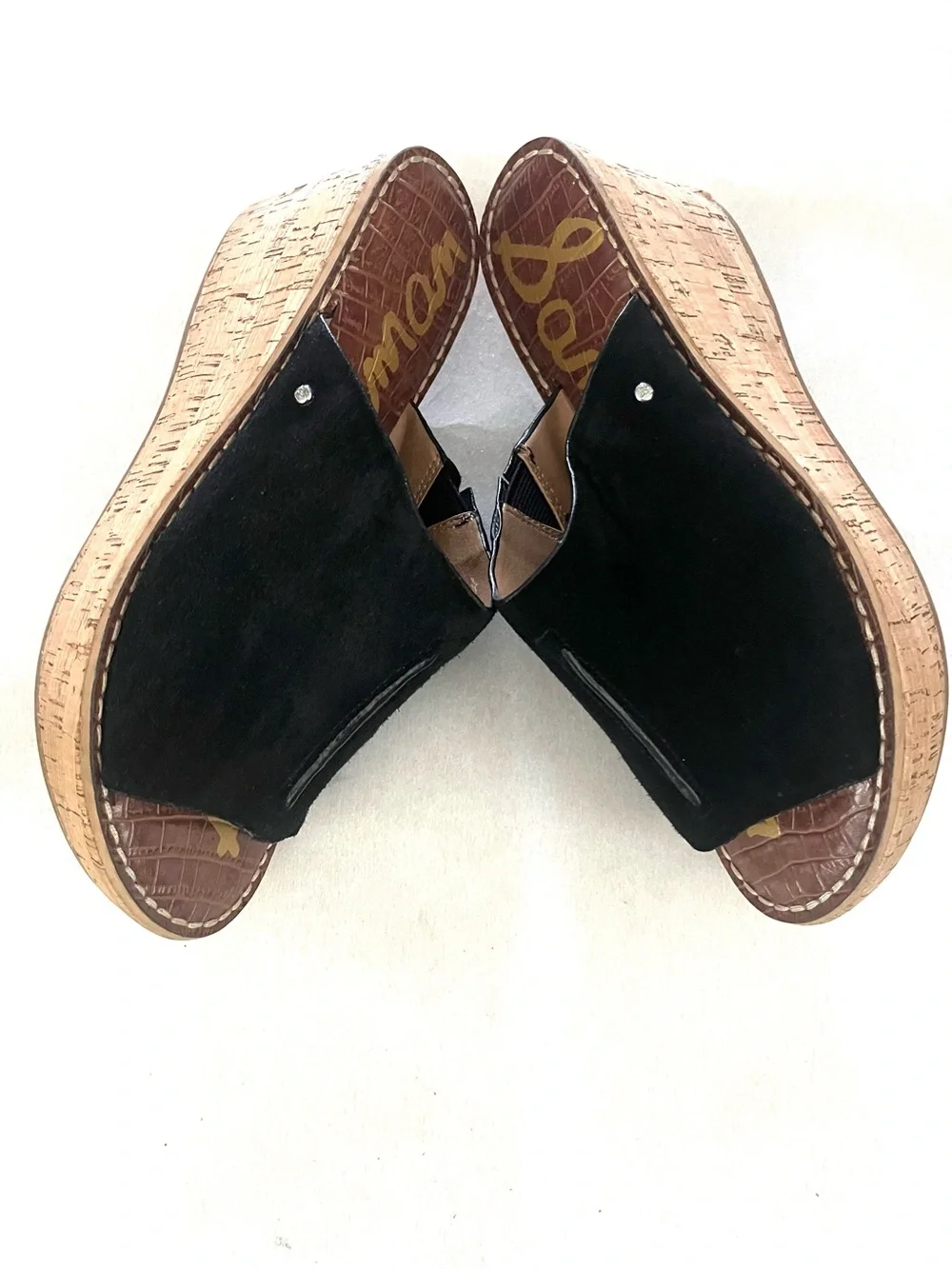 Sam Edelman Black Suede Cork Wedge Slides