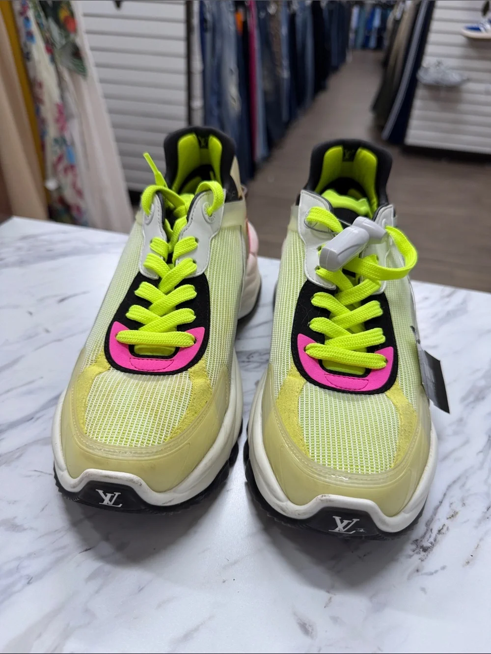 Louis Vuitton Neon Yellow and Pink Mesh Sneakers