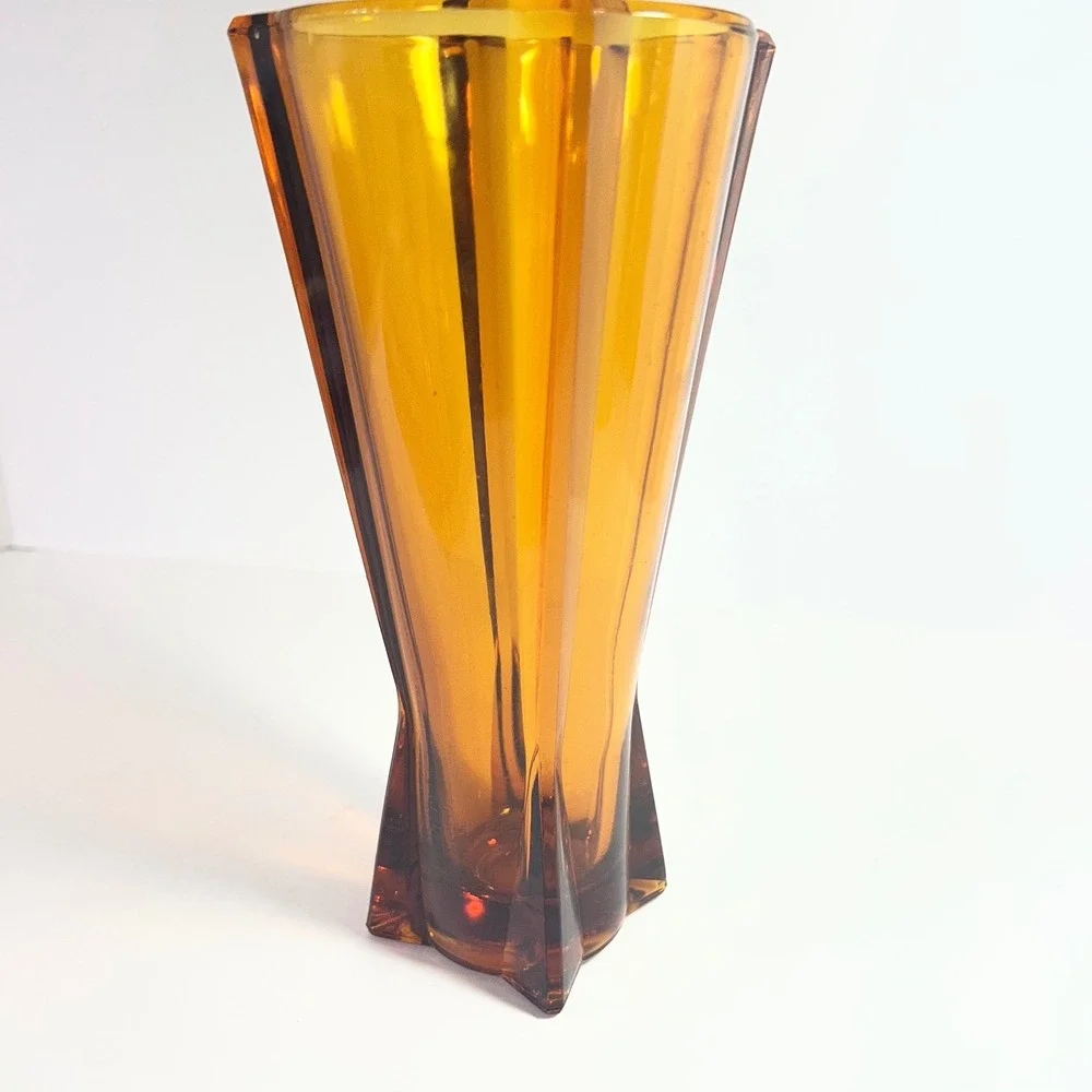 Vintage MCM 1960s Anchor Hocking Rocket Vase Atomic Amber Glass 9