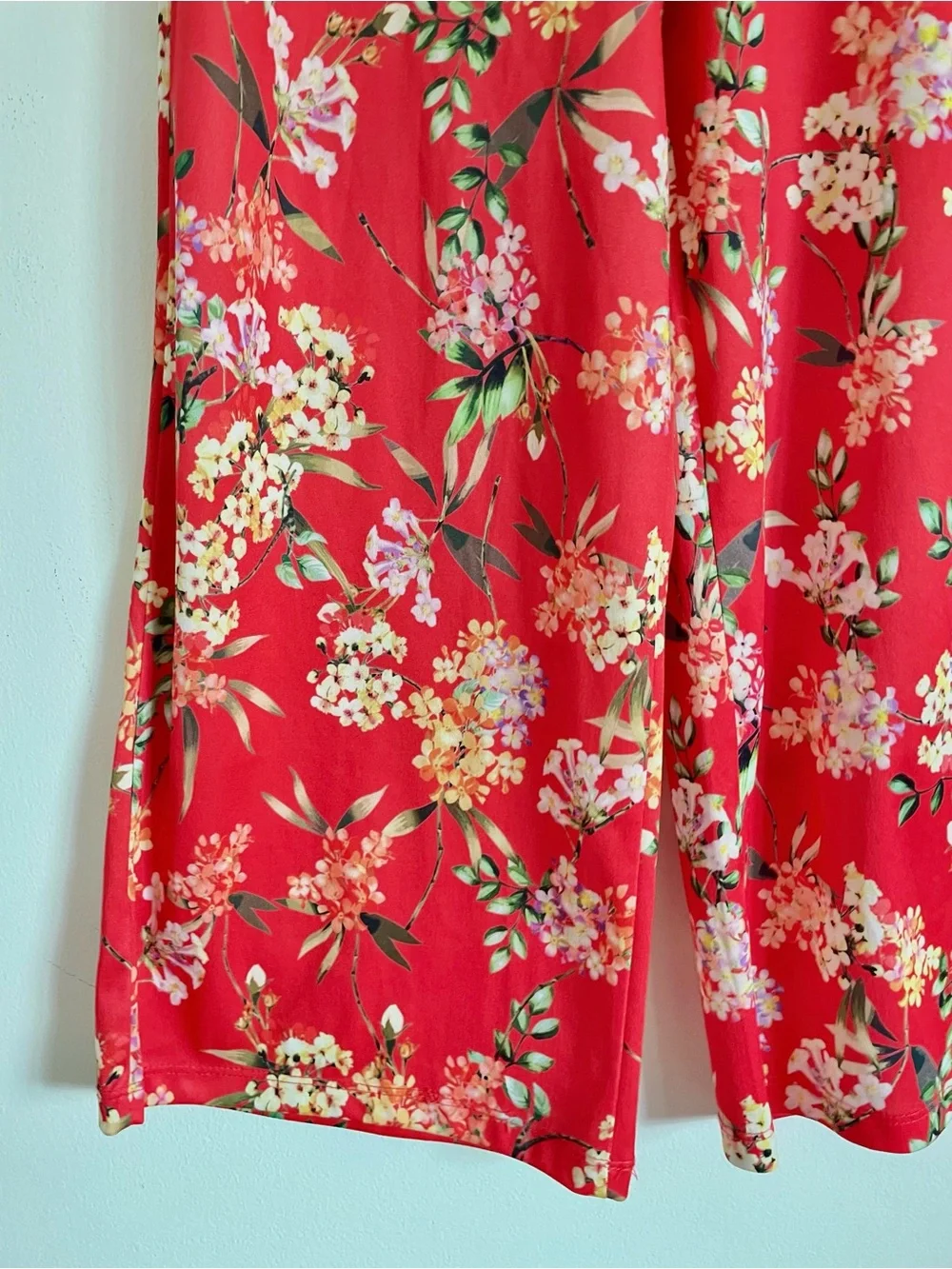 Zara Floral Wide Leg Pants Red Boho Summer Vacation High Rise Pants Size S EUC