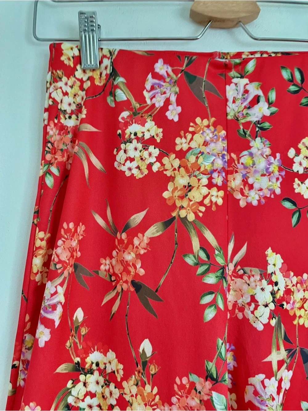 Zara Floral Wide Leg Pants Red Boho Summer Vacation High Rise Pants Size S EUC