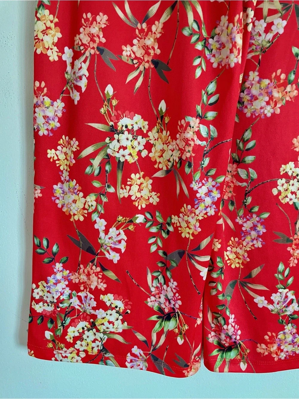Zara Floral Wide Leg Pants Red Boho Summer Vacation High Rise Pants Size S EUC