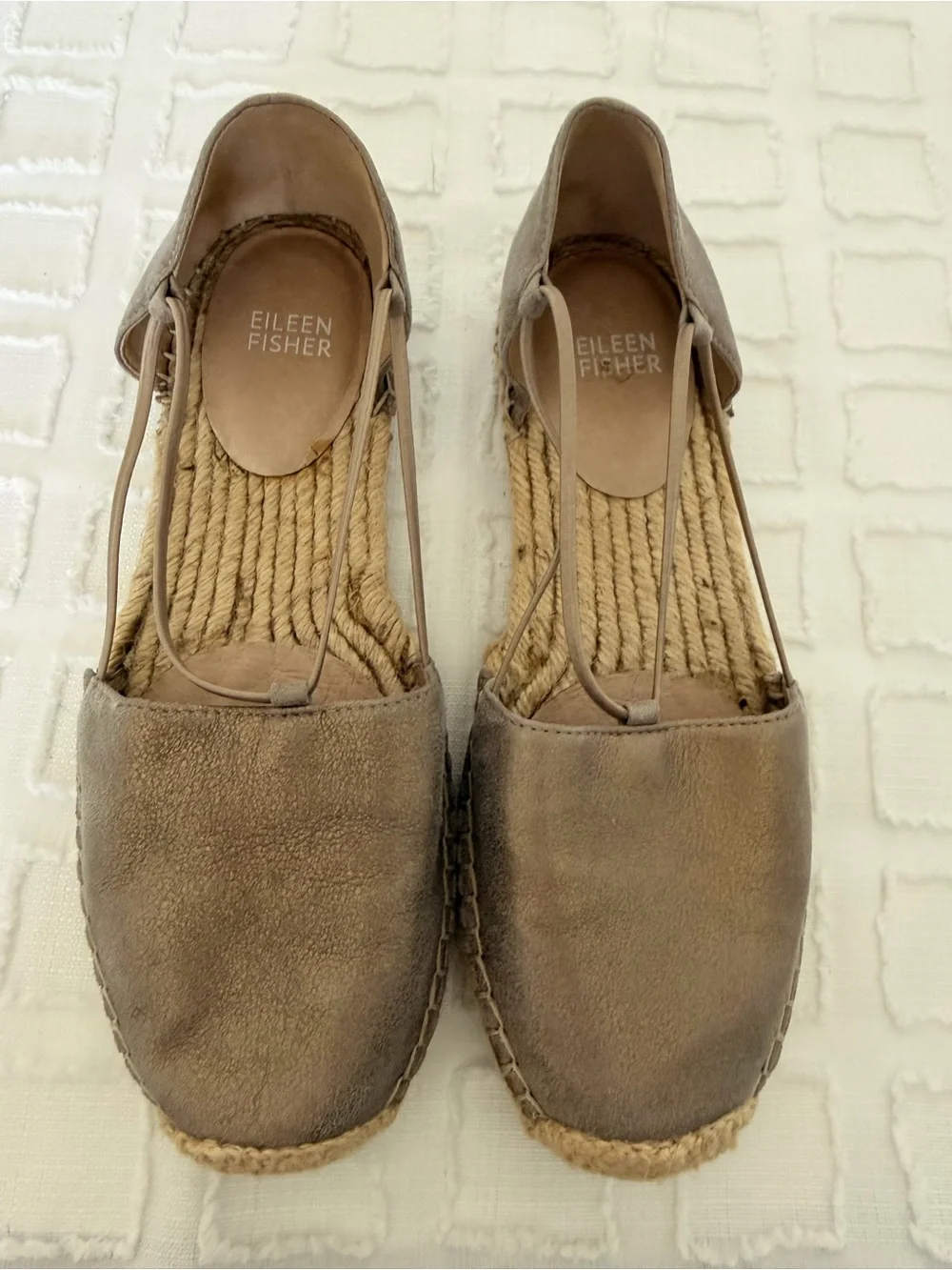 Eileen Fisher Lee Metallic Suede Espadrille Leather Flat Sandals Shoes Size 7.5