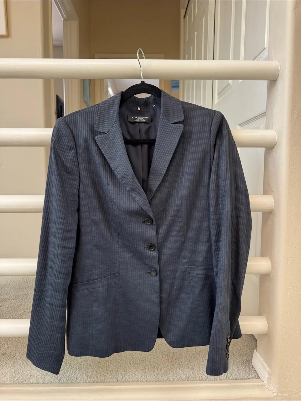 Elie Tahari Navy Pinstripe Tailored Women's Blazer