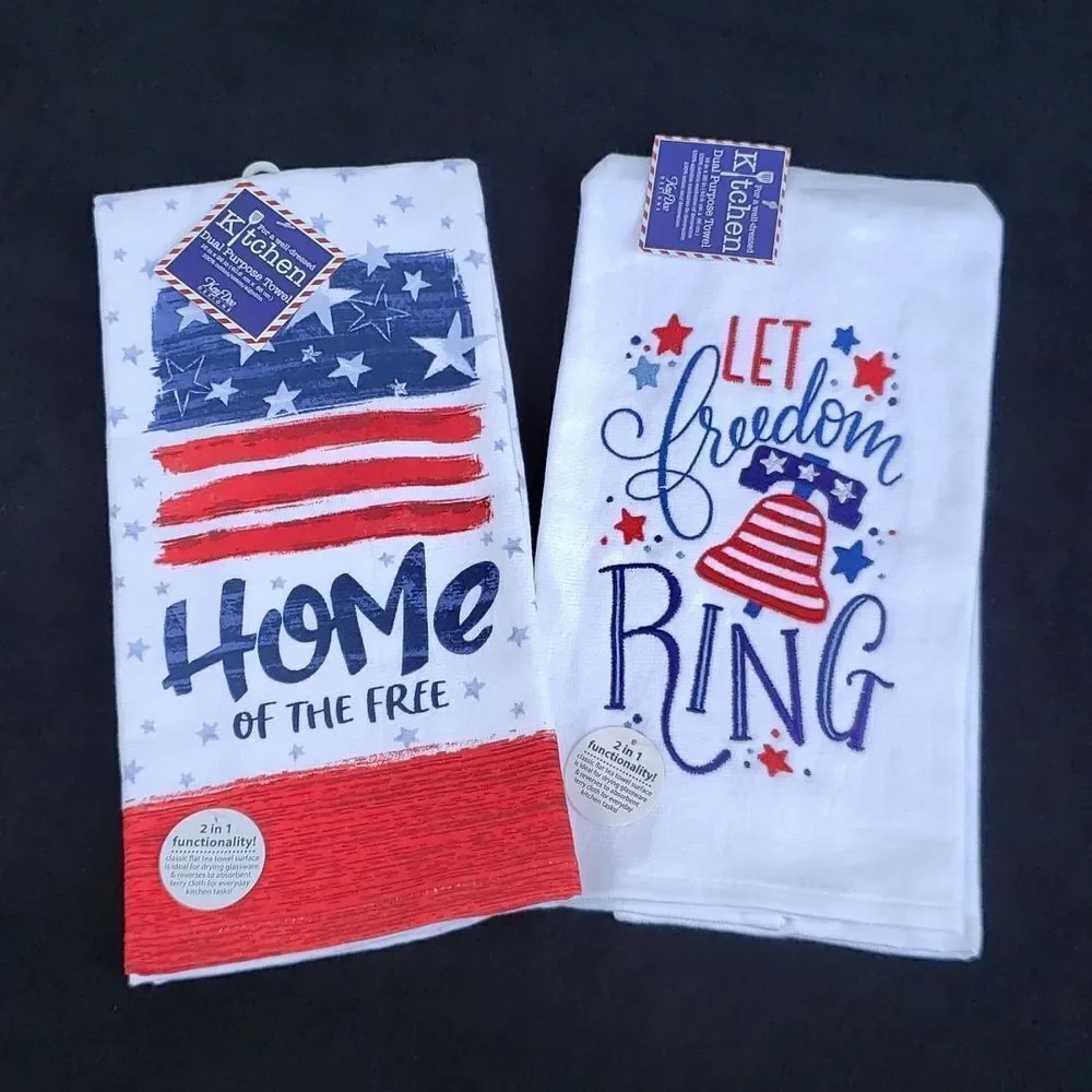 NWT Set of 2 Patriotic Independence Day 4th of July Decorative Kitchen Towels