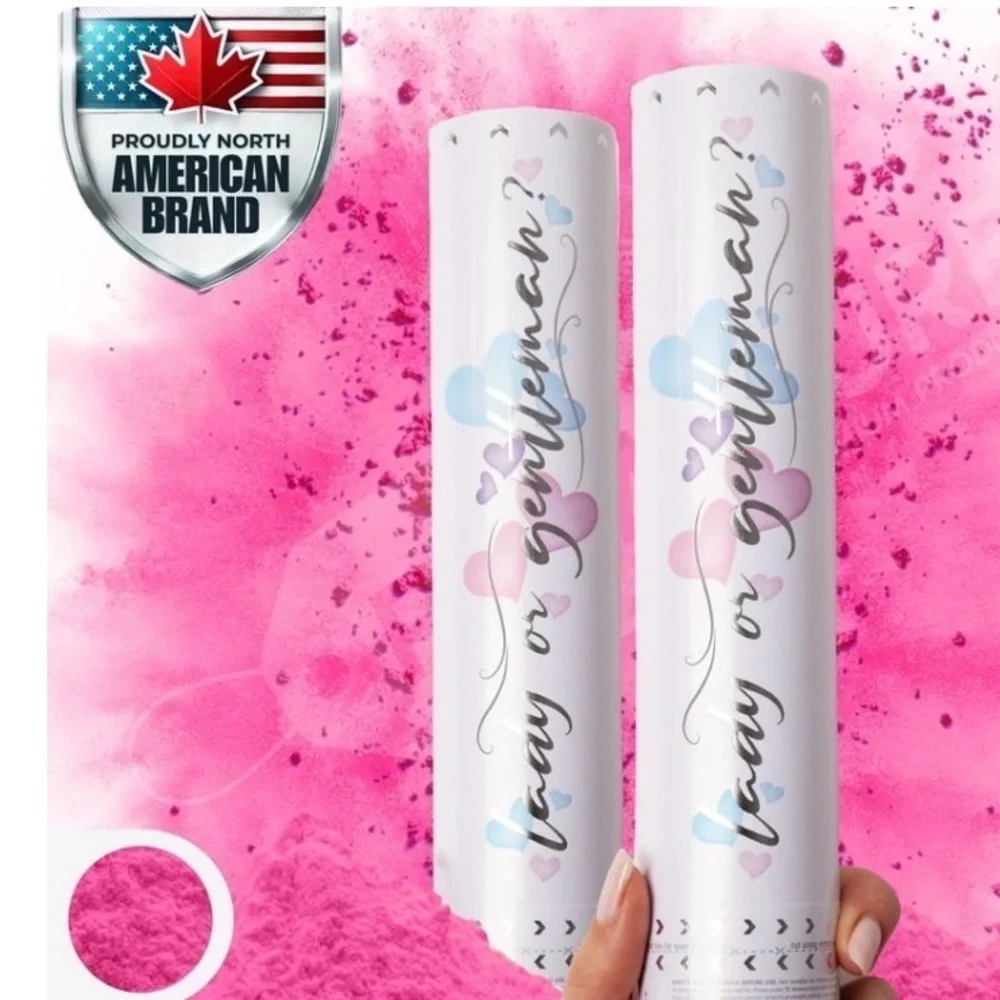Prime Pure Gender Reveal GIRL Set Of 2 Powder Cannons Pink Surprise NEW