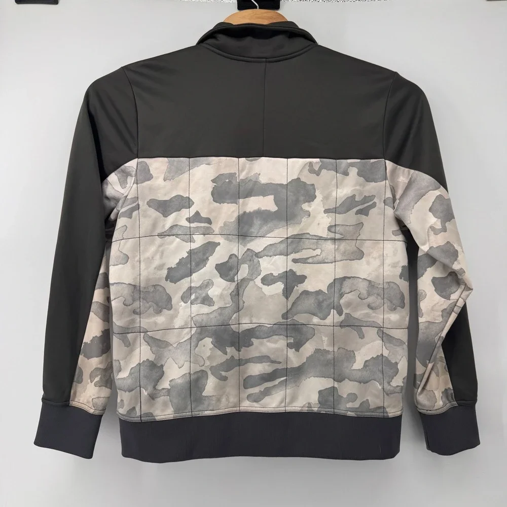 The North Face Track Jacket Mens Medium Gray Camo Full Zip Fleece Lined Logo
