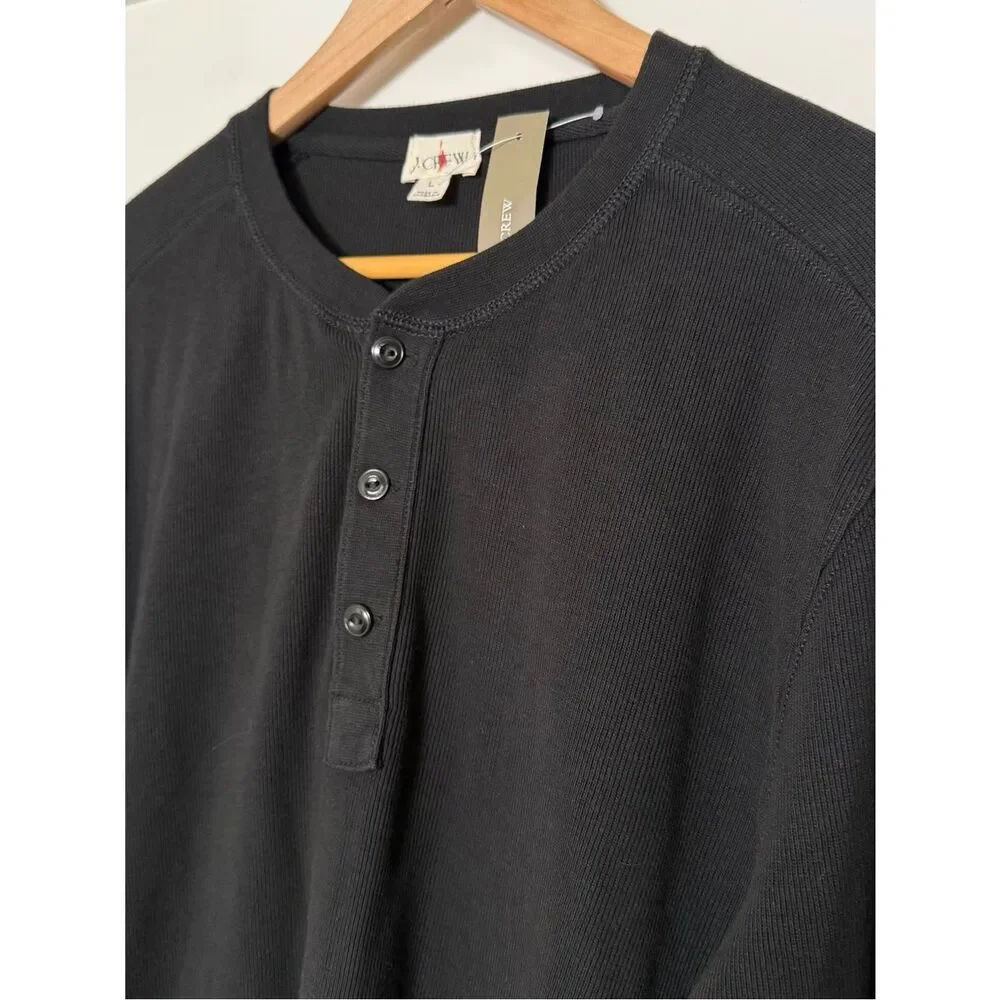 NWT J Crew Oarsman Jacquard Rib-knit Henley Shirt Mens Sz L Black Preppy CL754