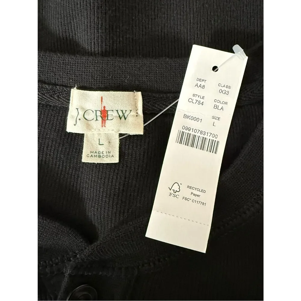 NWT J Crew Oarsman Jacquard Rib-knit Henley Shirt Mens Sz L Black Preppy CL754