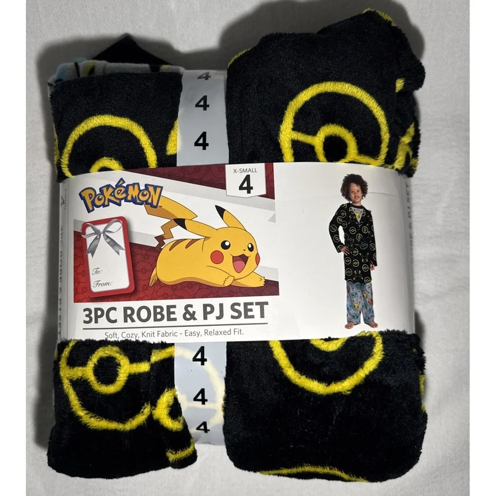 Pokemon | Boys 3-Piece Super‎ Soft Hooded Robe & Pajama Set | Size 4 X-Smal