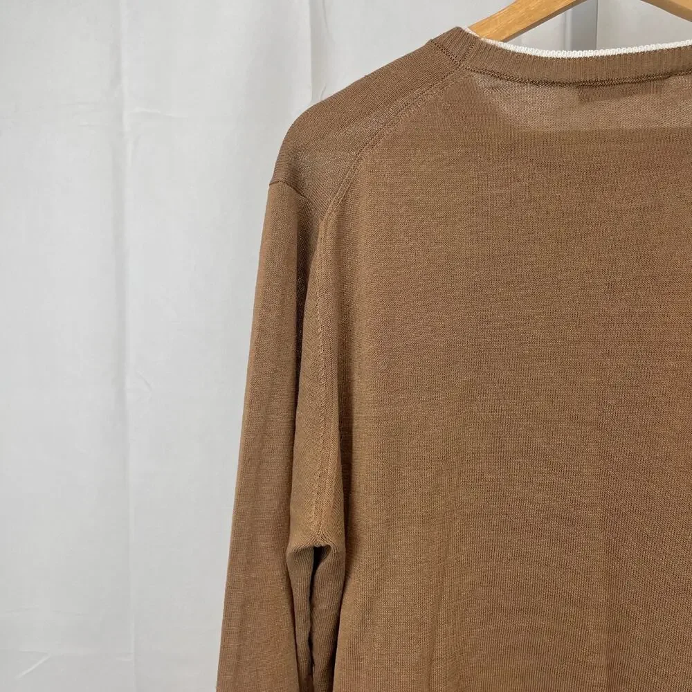 PESERICO Italy Maglia Tricot Knit Sweater Cotton Linen Crew Brown IT 52 US L XL