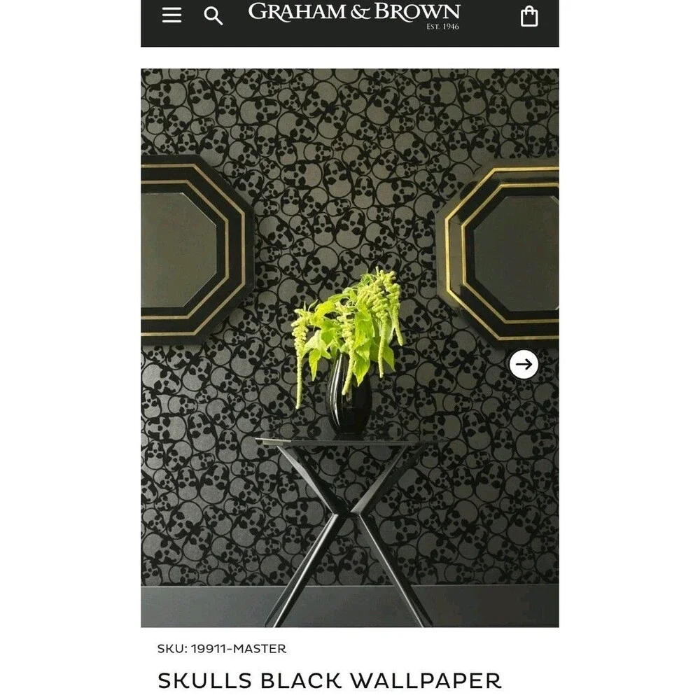 Graham & Brown 19911 Barbara Hulanicki Flock Skulls Midnight Black Wallpaper Lot