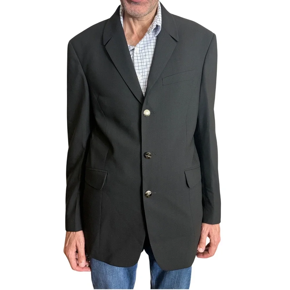 Thierry Mugler Vintage Mens Black Wool Blazer Star Button Made in Italy Size 52