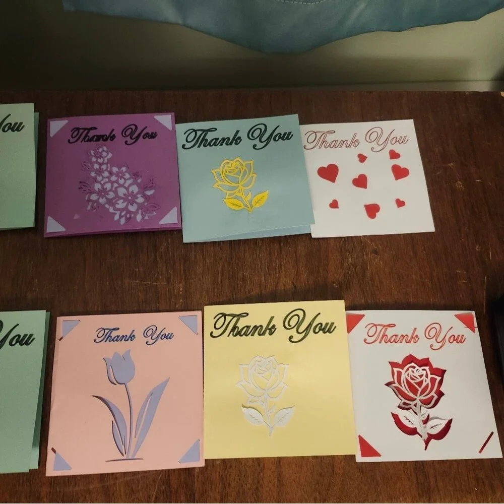 Hand Crafted Colorful Thank You Cards Set of 12