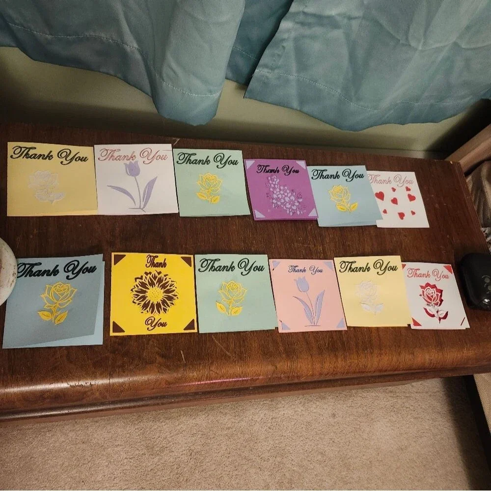 Hand Crafted Colorful Thank You Cards Set of 12