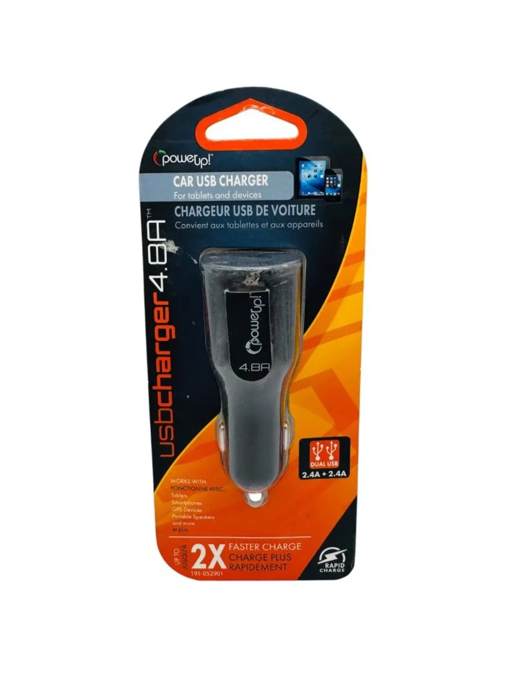 PowerUp! 4.8A Dual USB Car Charger For Tablets & Devices Black Rapid Charge LED