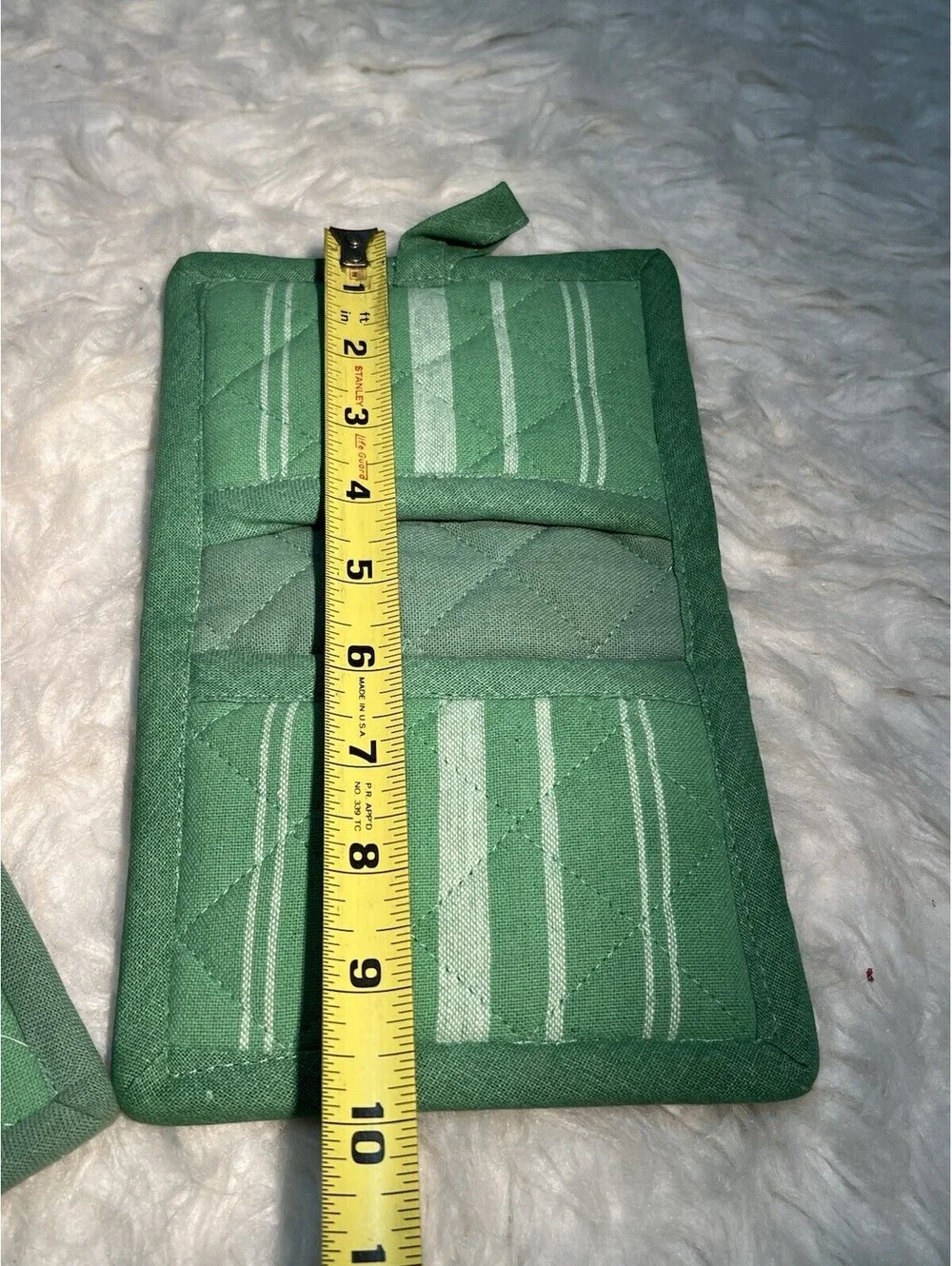 2 Green With White Stripes Pot Holders