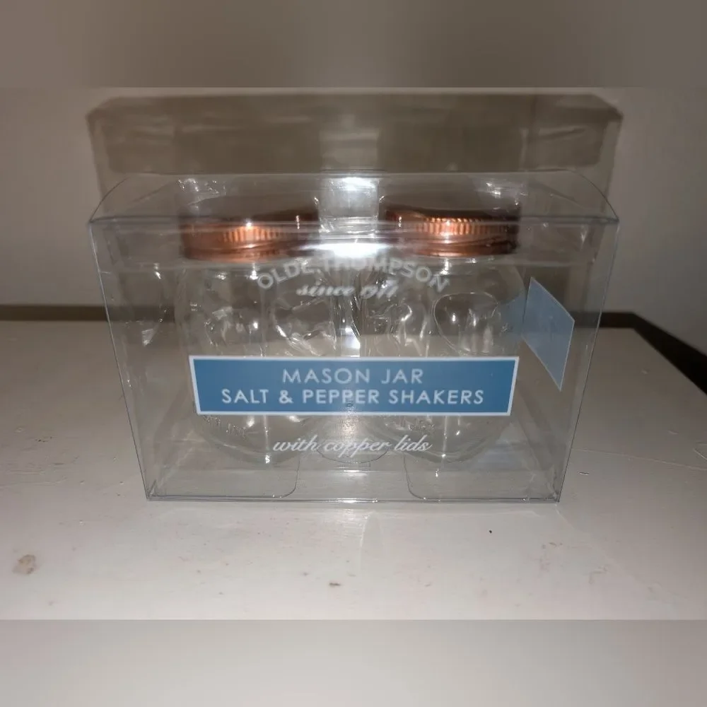 Olde Thompson Glass Mason Jar Salt & Pepper Shakers with Copper Lids New