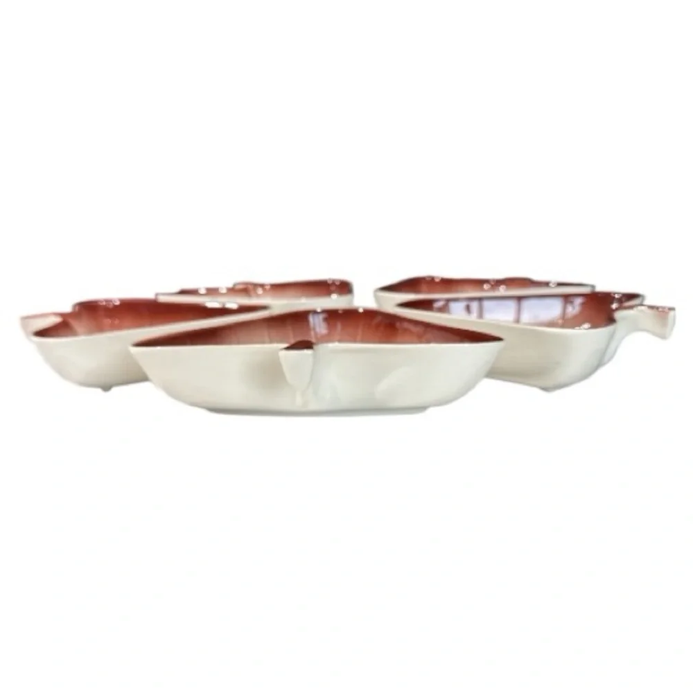 Vintage MCM Valley Vista #702 Calif USA Pottery Bowl Leaf Shaped Brown Set of 5