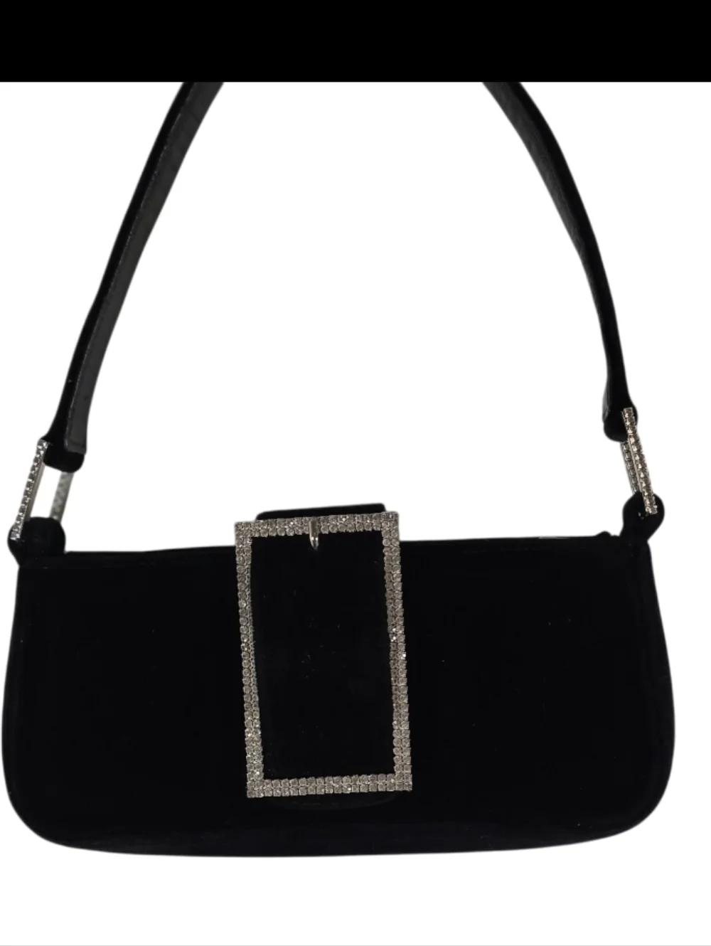 Jimmy Choo Black Velvet Crystal Buckle Baguette Shoulder Bag Y2K Evening Designe