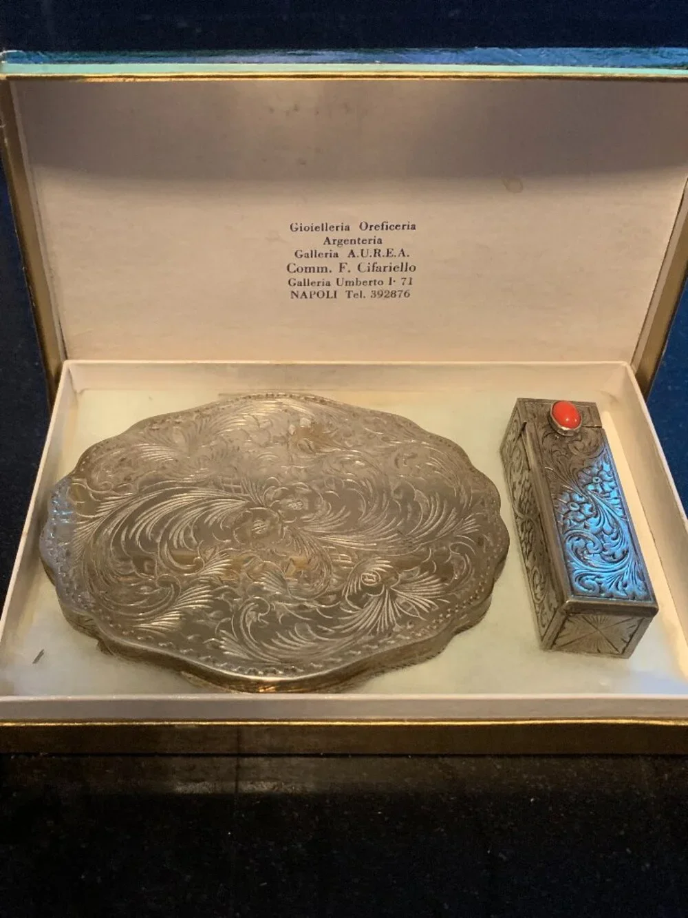 Vintage Italian 800 Silver Makeup Compact & Lipstick Case