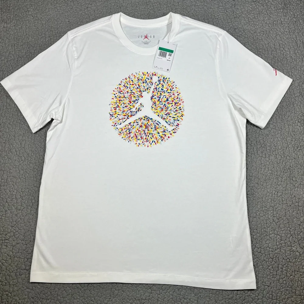 Jordan Mens White Multi Color Confetti Jumpman Graphic T-Shirt FN6006-100 XL