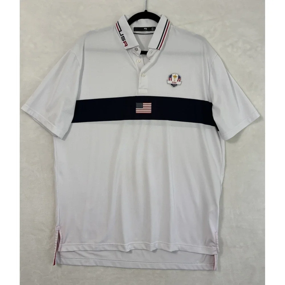 RLX Ralph Lauren Team USA Ryder Cup 2020 Golf Polo Shirt White Flag Mens L 0702