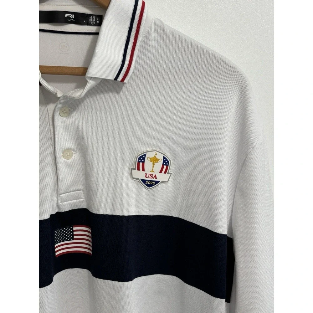 RLX Ralph Lauren Team USA Ryder Cup 2020 Golf Polo Shirt White Flag Mens L 0702
