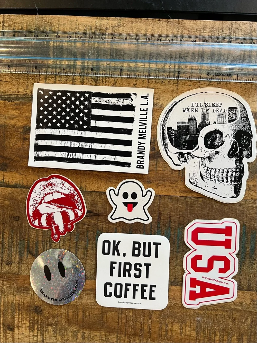 Skull American Flag Smily Ghost Lips Stickers Brandy Melville (7 total)