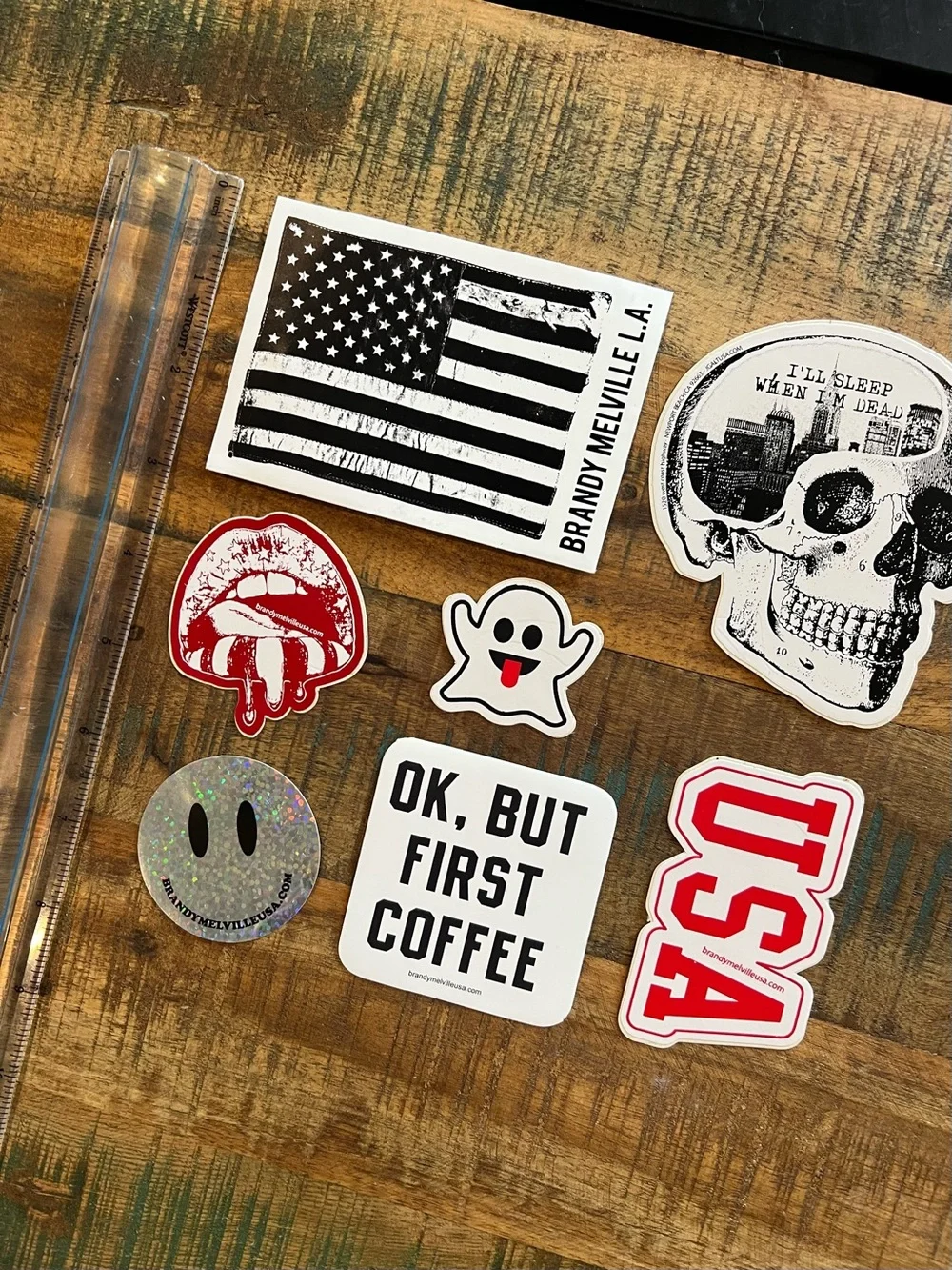 Skull American Flag Smily Ghost Lips Stickers Brandy Melville (7 total)
