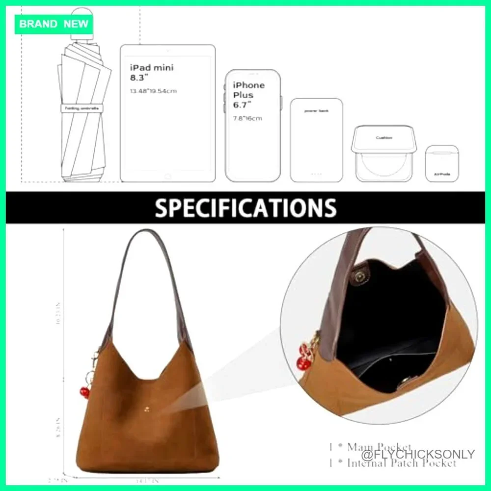 Faux Suede Hobo Shoulder Bag Slouchy Tote Medium Size Magnetic Closure