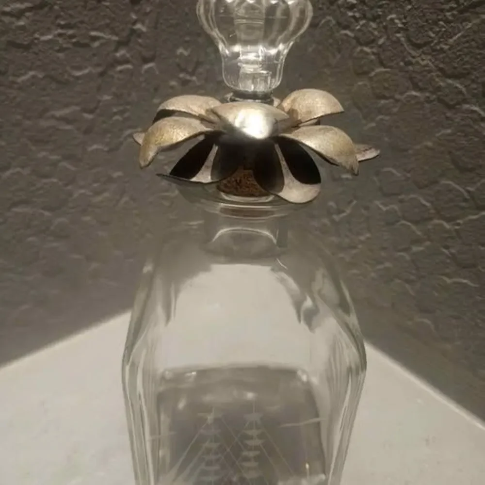 Etched Glass Ship Decanter with Floral Stopper amade in Italy