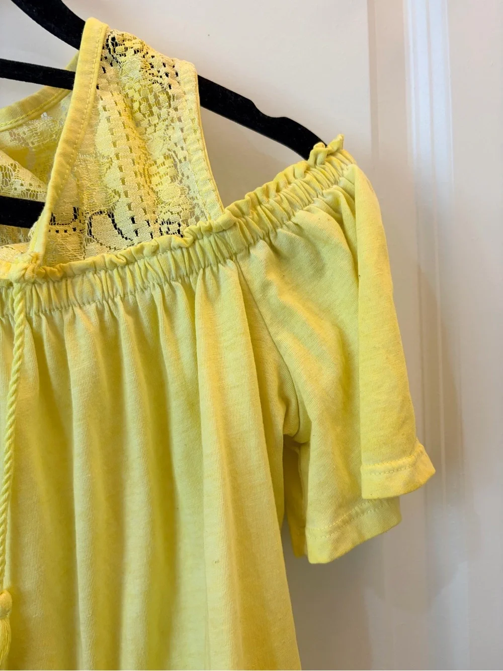 Justice Yellow Cold Shoulder Lace Top Girls Size 12 Boho Tassel Short Sleeve