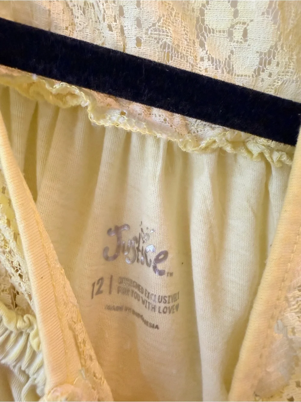Justice Yellow Cold Shoulder Lace Top Girls Size 12 Boho Tassel Short Sleeve