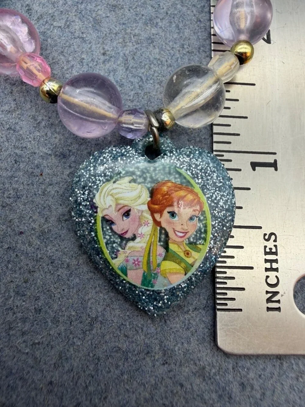Frozen Heart Pendant Necklace 16 In Elsa Anna Multicolor Beads Glitter Accent